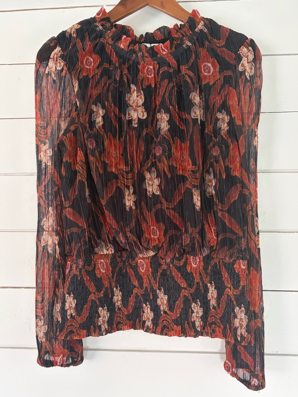 Joie Autumn Floral Metallic Smocked top. Size: Large